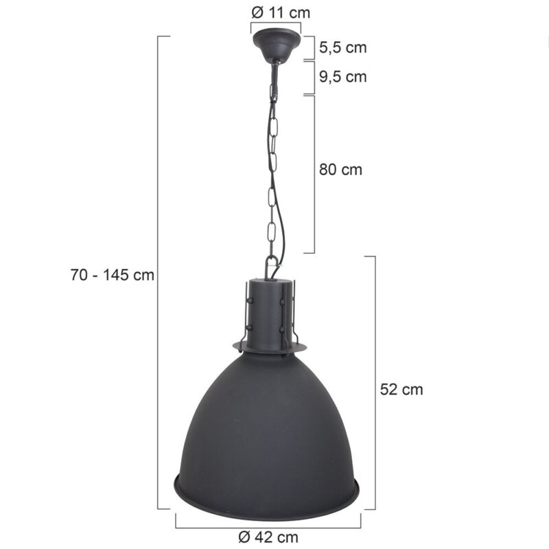 Industriële zwarte hanglamp 7780ZW Espen rond 42cm - Afbeelding 7