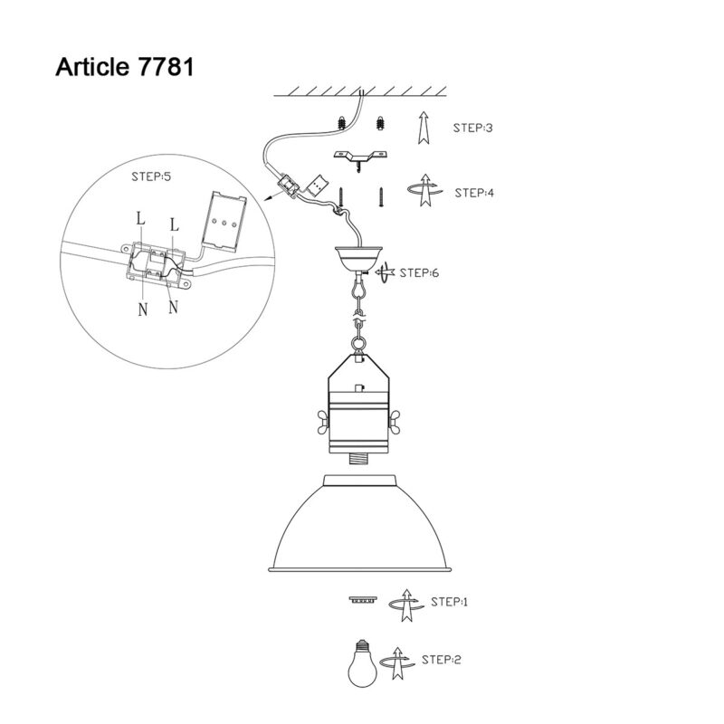 Industriële zwarte hanglamp 7781ZW Espen rond 42cm - Afbeelding 9