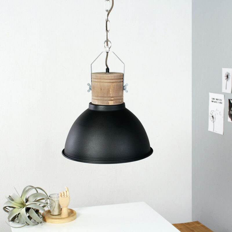 Industriële zwarte hanglamp 7781ZW Espen rond 42cm - Afbeelding 3