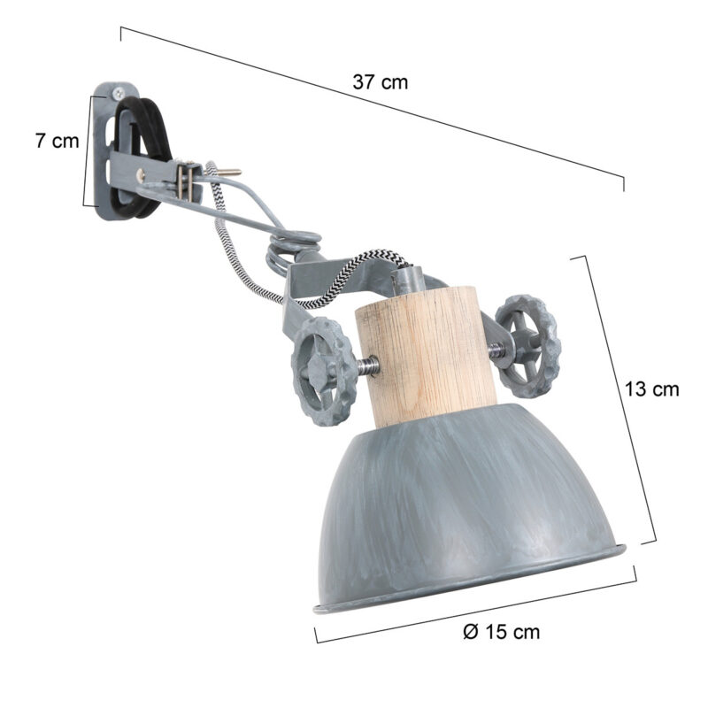 Klemspot en wandlamp Gearwood 2752GR Grijs E27 fitting - Afbeelding 6