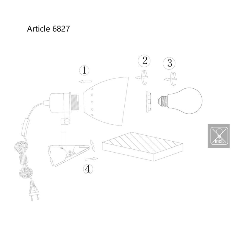 Knijpspot Spring 6827W Wit met snoer schakelaar en E27 fitting - Afbeelding 9
