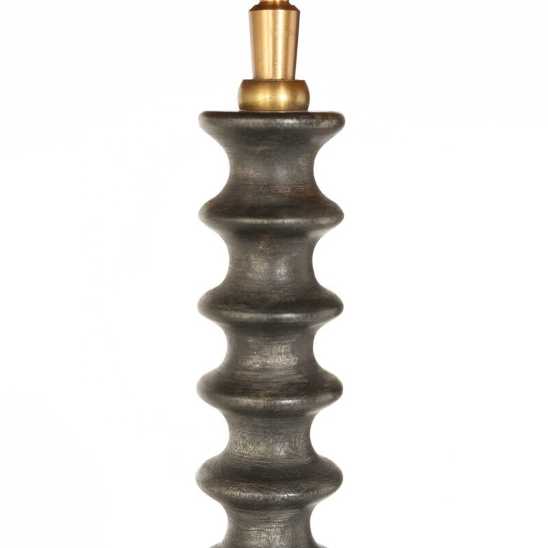 Lampenvoet Bois 3936ZW zwart bruin met spijkerstof blauw linnen kap - Afbeelding 4