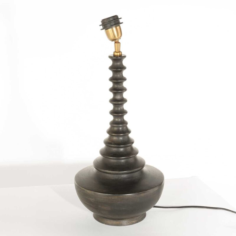 Lampvoet Bois 3756ZW zwartbruin met bamboe kap blank/zwart - Afbeelding 8