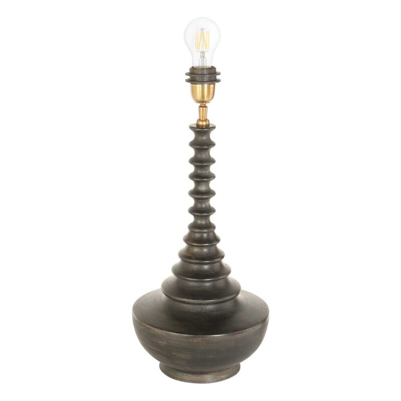 Lampvoet Bois 3756ZW zwartbruin met bamboe kap blank/zwart - Afbeelding 14