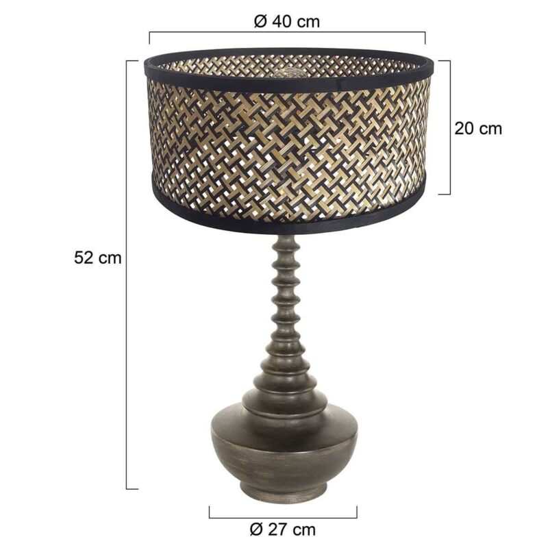 Lampvoet Bois 3756ZW zwartbruin met bamboe kap blank/zwart - Afbeelding 6