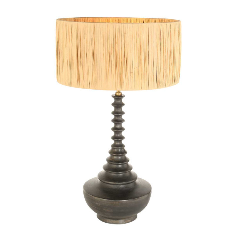 Lampvoet Bois 3757ZW zwart bruin met beige/gele gras gevlochten kap - Afbeelding 2