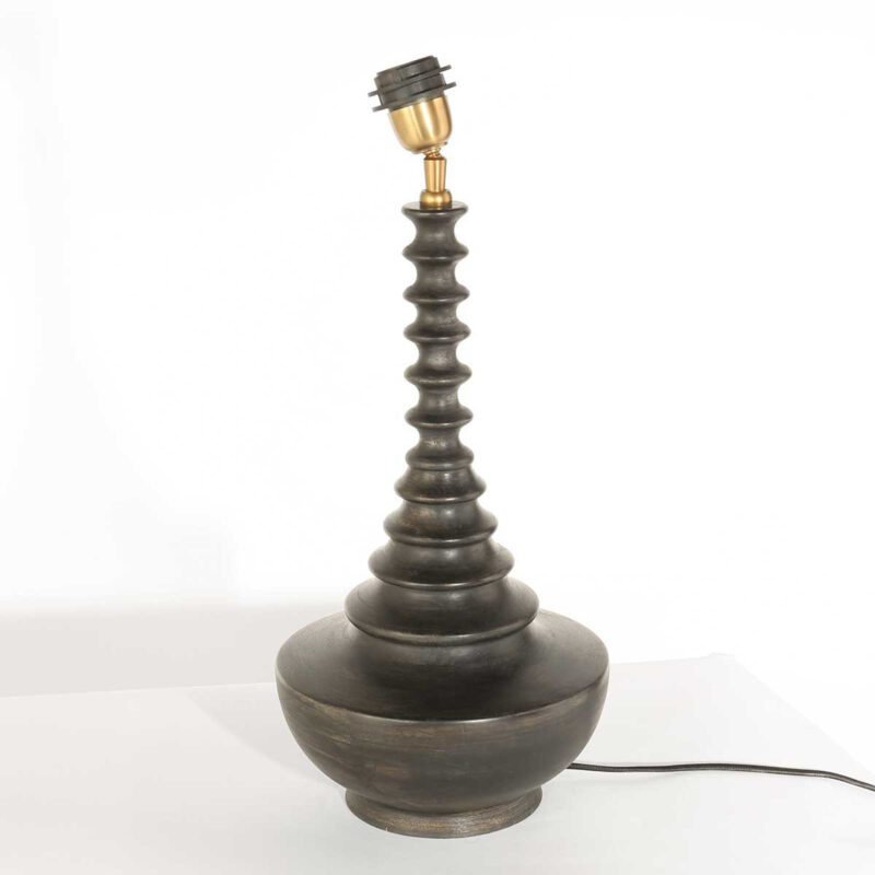 Lampvoet Bois 3757ZW zwart bruin met beige/gele gras gevlochten kap - Afbeelding 8