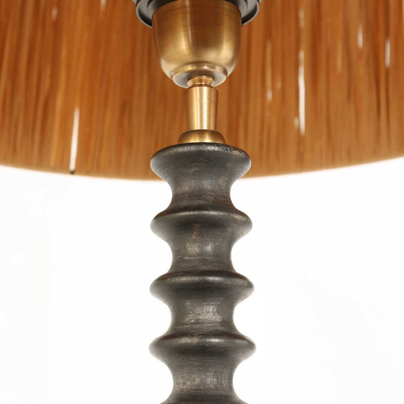 Lampvoet Bois 3757ZW zwart bruin met beige/gele gras gevlochten kap - Afbeelding 10