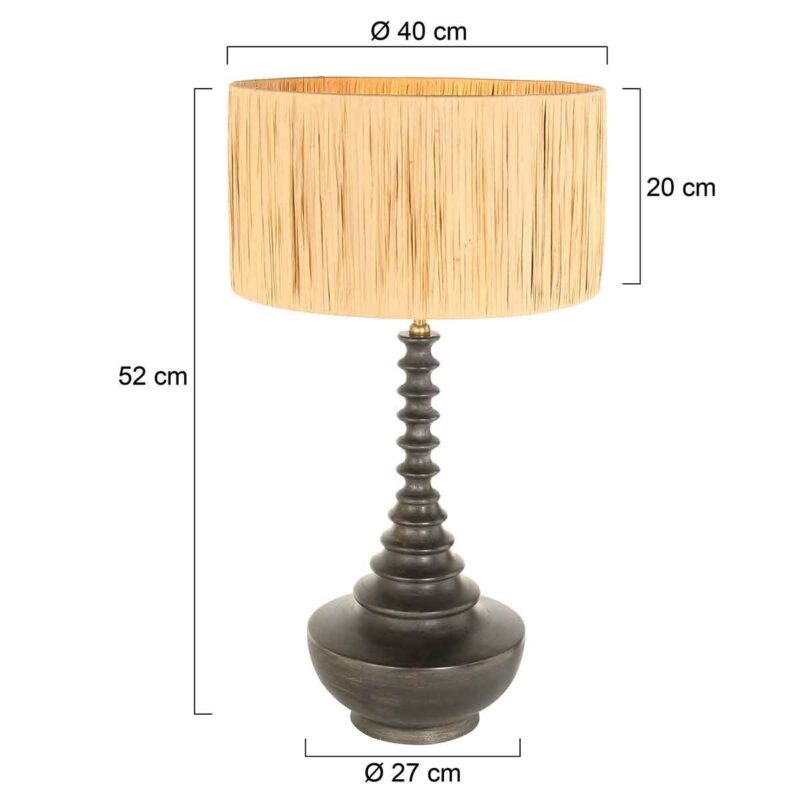 Lampvoet Bois 3757ZW zwart bruin met beige/gele gras gevlochten kap - Afbeelding 6