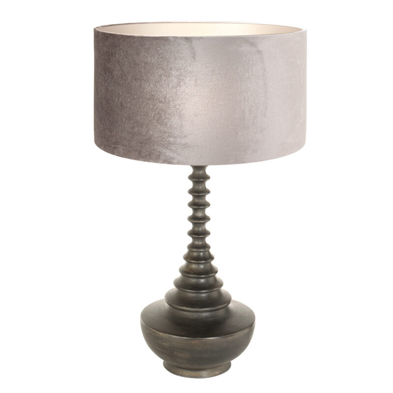 Base de lámpara Bois 3758ZW marrón negro con pantalla de terciopelo gris topo - Imagen 2