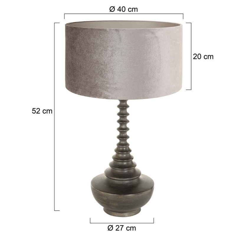 Base de lámpara Bois 3758ZW marrón negro con pantalla de terciopelo gris topo - Imagen 6