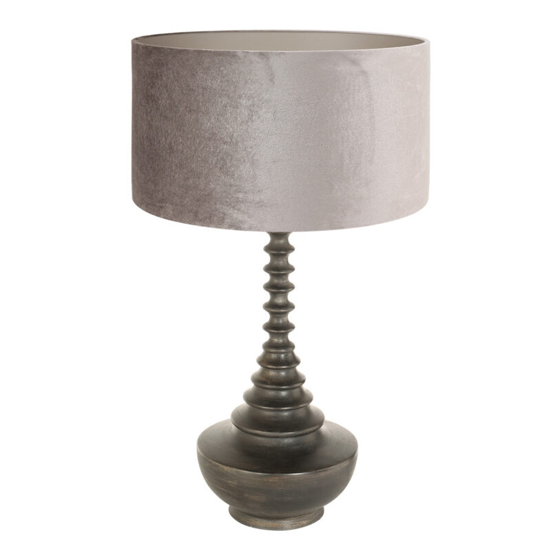 Base de lámpara Bois 3758ZW marrón negro con pantalla de terciopelo gris topo