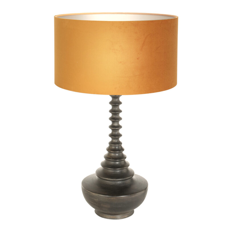 Lampvoet Bois 3759ZW zwart bruin met goud velours kap - Afbeelding 2