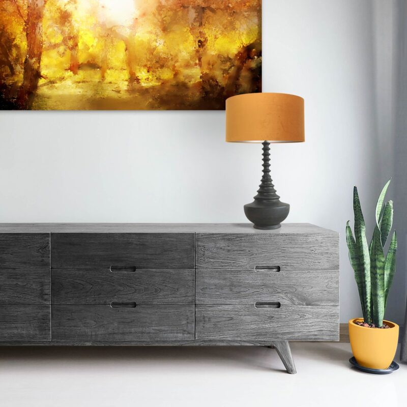 Lampvoet Bois 3759ZW zwart bruin met goud velours kap - Afbeelding 3