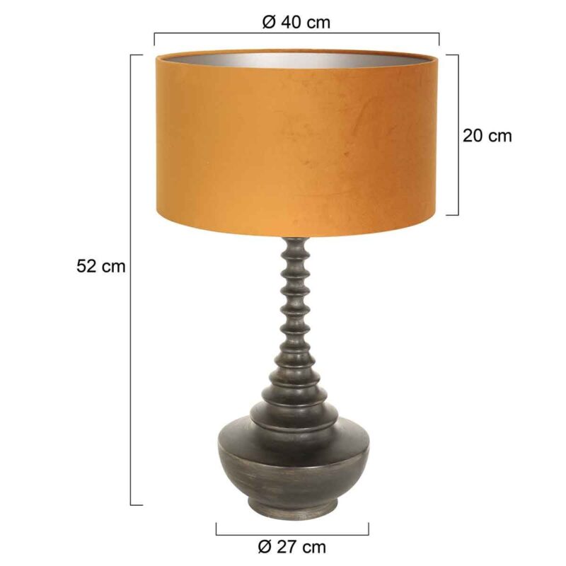 Lampvoet Bois 3759ZW zwart bruin met goud velours kap - Afbeelding 7