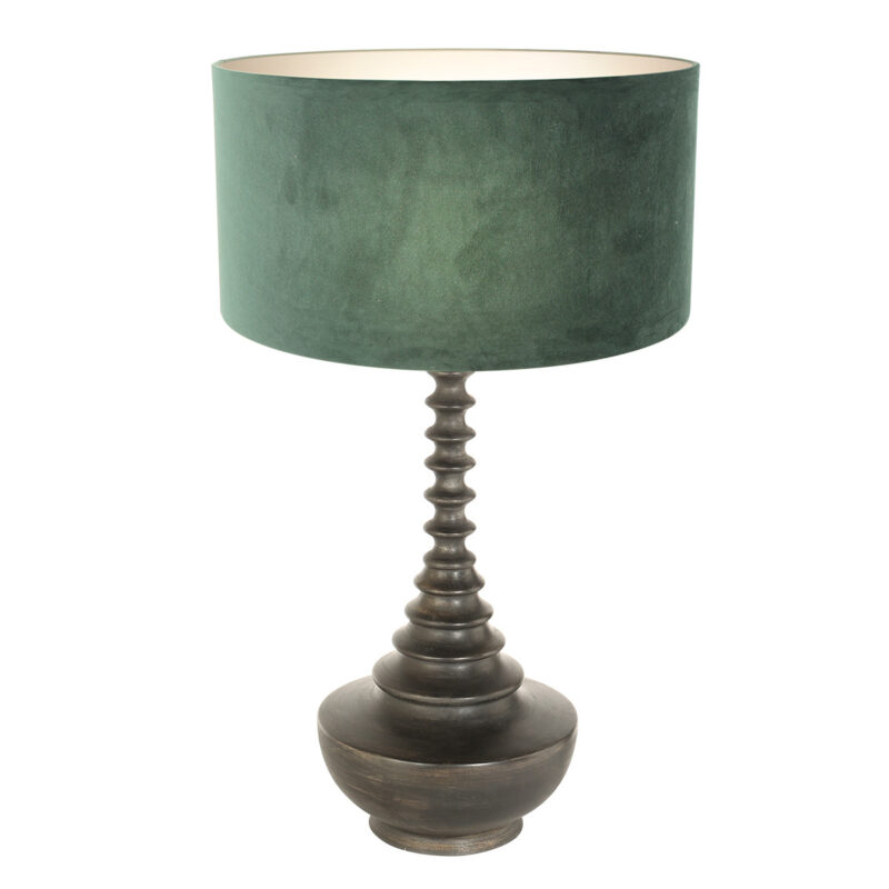 Lampvoet Bois 3762ZW zwart bruin met groene velours kap Greenwave - Afbeelding 2