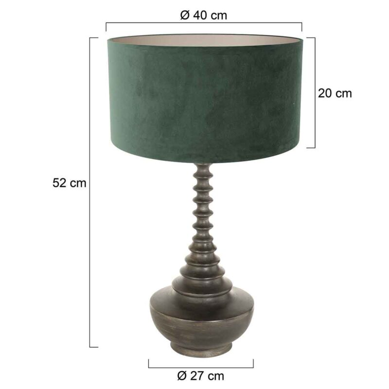 Lampvoet Bois 3762ZW zwart bruin met groene velours kap Greenwave - Afbeelding 6