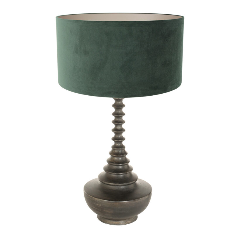 Lampvoet Bois 3762ZW zwart bruin met groene velours kap Greenwave