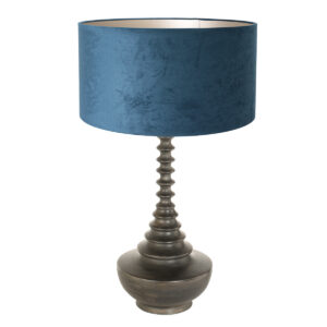Lampvoet Bois 3763ZW zwart bruin met blauwe velours kap
