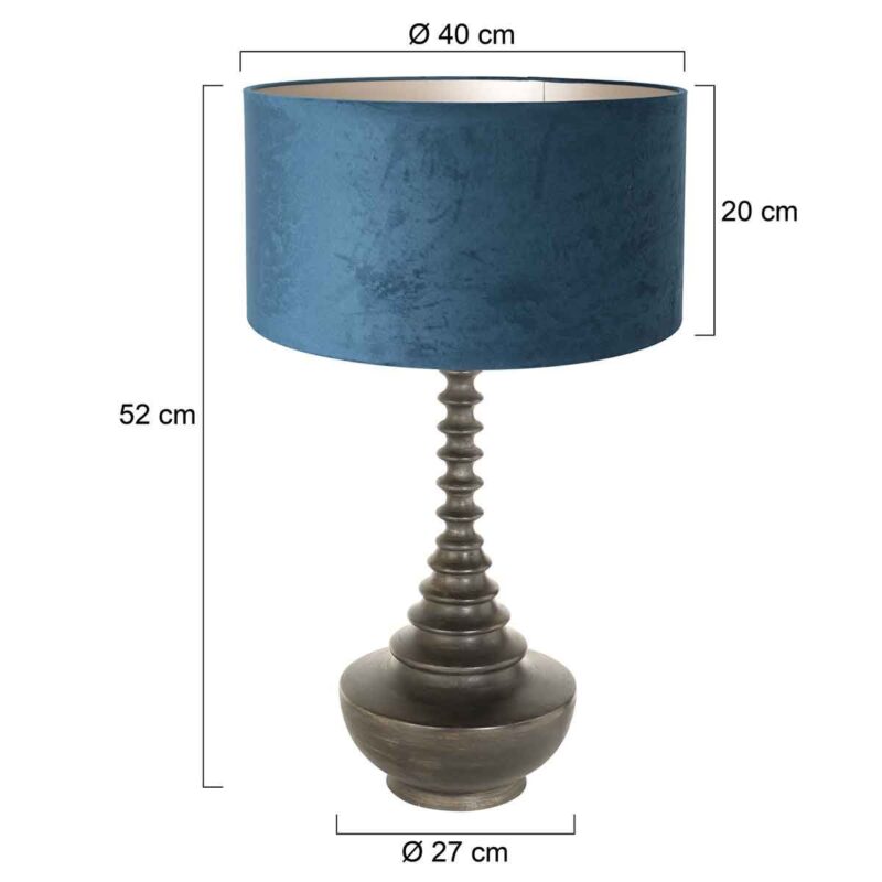 Lampvoet Bois 3763ZW zwart bruin met blauwe velours kap - Afbeelding 6