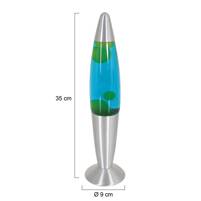 Lavalamp Volcan 3116ST staal met groen blauwe vloeistof - Afbeelding 6