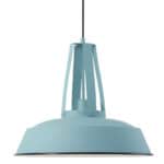 Vintage industriële hanglamp in lichtblauw voor woon- en eetkamer verlichting.