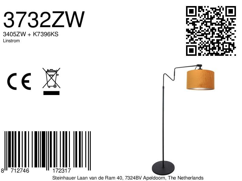 Linstrom 3732ZW – Elegante lámpara de arco pequeña con lujosa pantalla de terciopelo - Imagen 7