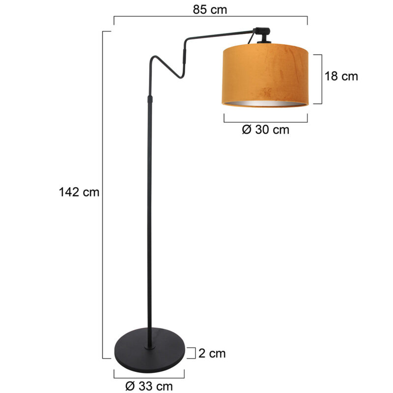 Linstrom 3732ZW – Stijlvolle Kleine Booglamp met Luxe Velours Kap - Afbeelding 6