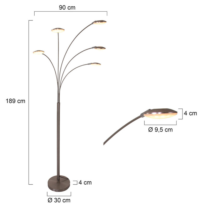 Moderne 5-lichts vloerlamp 1327ST – Stijlvolle LED booglamp met dimfunctie - Afbeelding 8