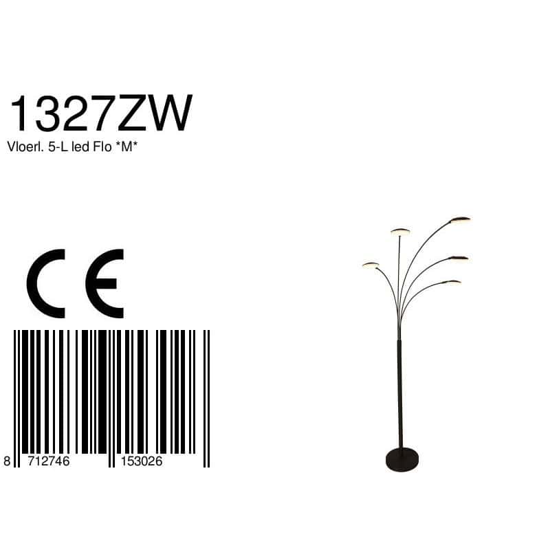 Lámpara de pie moderna de 5 luces 1327ZW: elegante lámpara de arco negra con LED y función de atenuación - Imagen 8