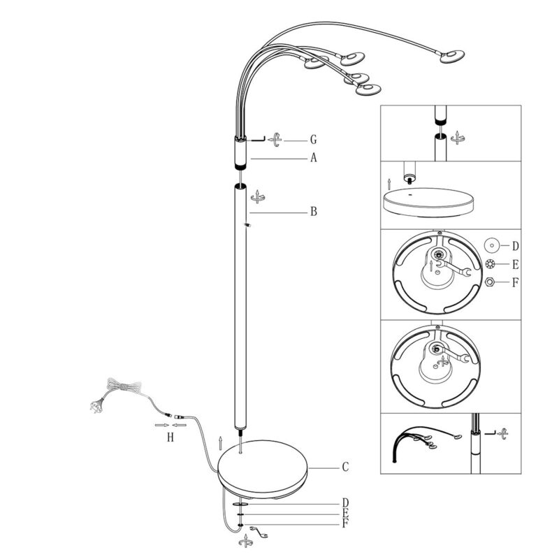 Moderne 5-lichts vloerlamp 1327ZW – Stijlvolle zwarte booglamp met LED en dimfunctie - Afbeelding 9