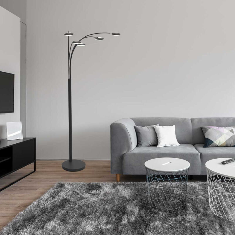 Moderne 5-lichts vloerlamp 1327ZW – Stijlvolle zwarte booglamp met LED en dimfunctie - Afbeelding 3