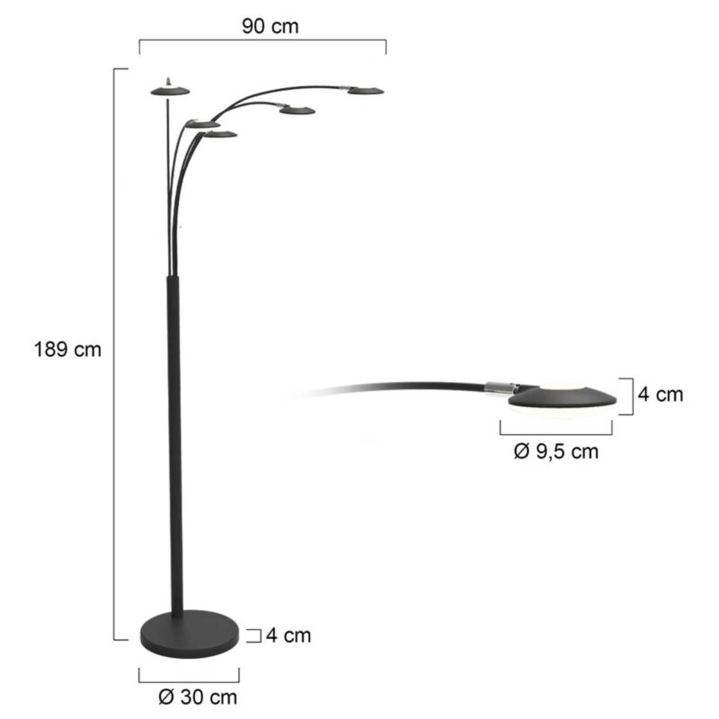 Moderne 5-lichts vloerlamp 1327ZW – Stijlvolle zwarte booglamp met LED en dimfunctie - Afbeelding 7