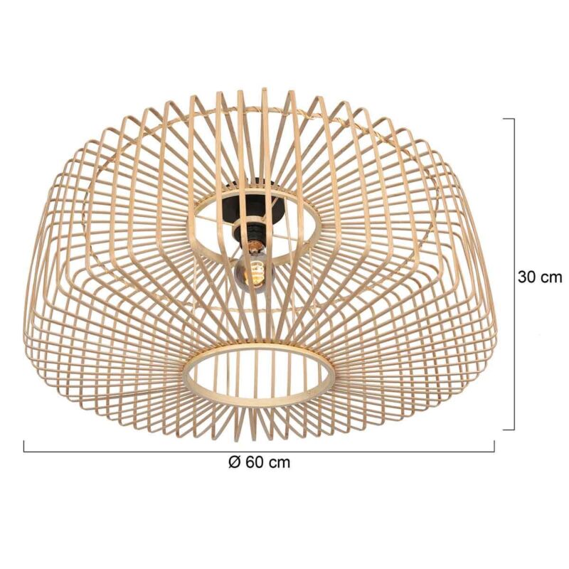 Naturelkleurige plafondlamp Bloeba 4144ZW met bamboe kap Ø 60cm - Afbeelding 7