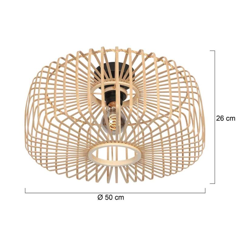 Naturelkleurige plafondlamp Bloeba 4145ZW met bamboe kap Ø 50cm - Afbeelding 7