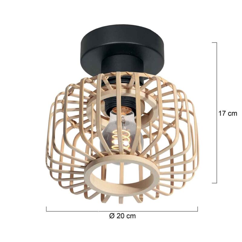 Naturelkleurige plafondlamp Bloeba 4147ZW met bamboe kap Ø20cm - Afbeelding 6