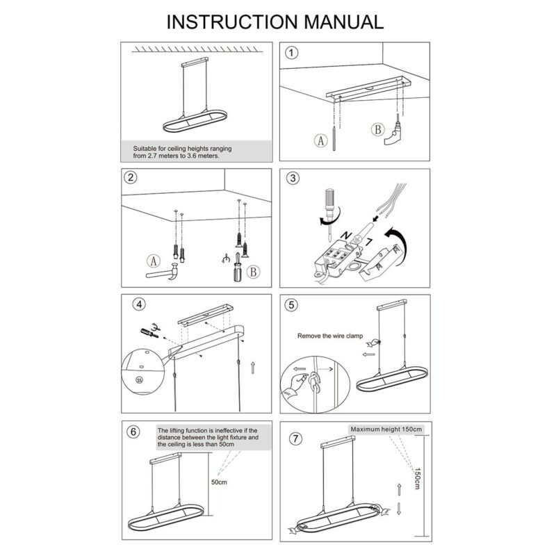 Ovale zwarte hanglamp Mykty 4205ZW – 120 cm breed, in hoogte verstelbaar met Cable Lift - Afbeelding 8