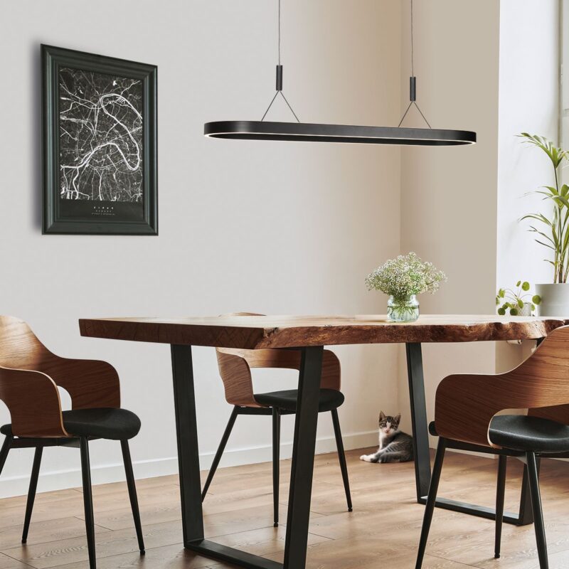 Ovale zwarte hanglamp Mykty 4205ZW – 120 cm breed, in hoogte verstelbaar met Cable Lift - Afbeelding 3