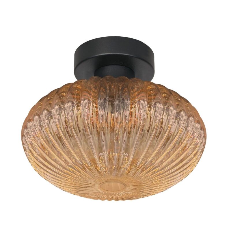 Plafondlamp Bloeba 4236ZW met amberkleurig ribbelglas - Afbeelding 2