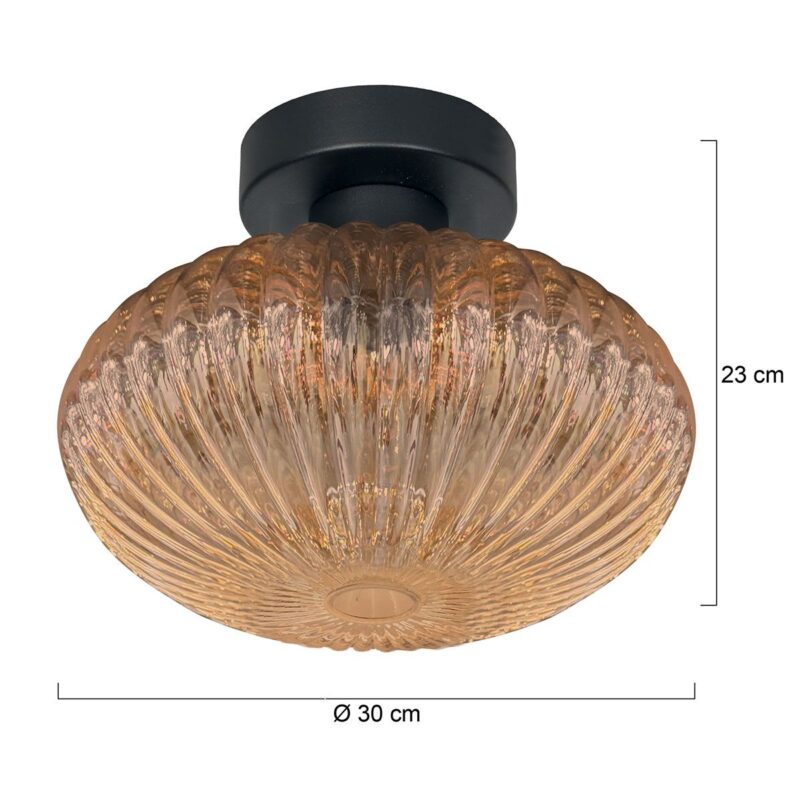 Plafondlamp Bloeba 4236ZW met amberkleurig ribbelglas - Afbeelding 7