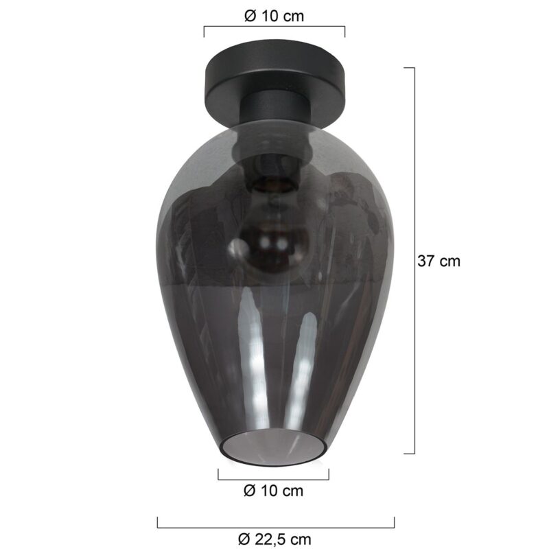 Plafondlamp Bloeba 4371ZW met rookglas druppelkap Ø22,5 cm - Afbeelding 6