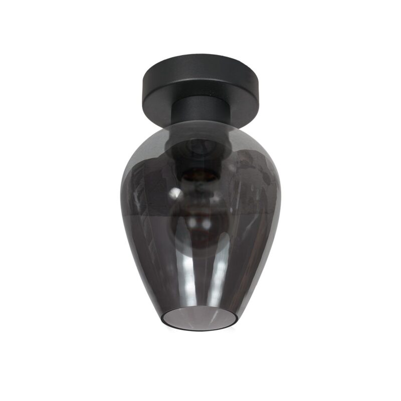 Plafondlamp Bloeba 4372ZW met rookglas druppelkap Ø15 cm - Afbeelding 2