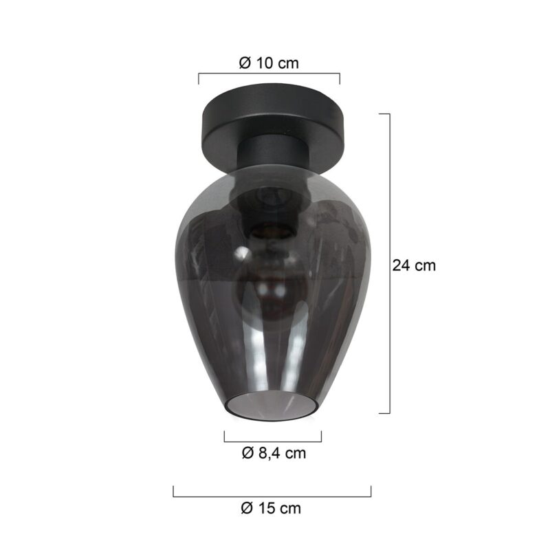 Plafondlamp Bloeba 4372ZW met rookglas druppelkap Ø15 cm - Afbeelding 6