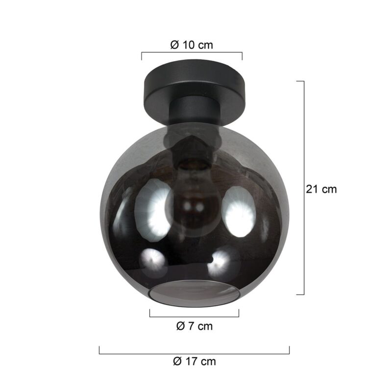 Plafondlamp Bloeba 4373ZW met rookglas kap Ø15 cm - Afbeelding 6
