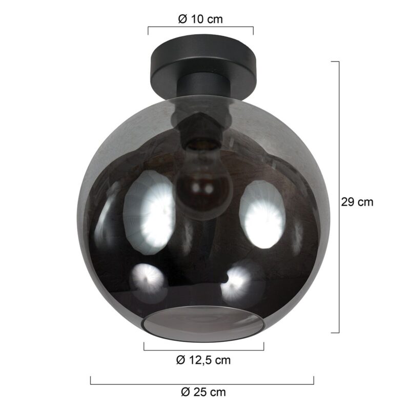 Plafondlamp Bloeba 4376ZW met rookglas kap Ø30 cm - Afbeelding 6