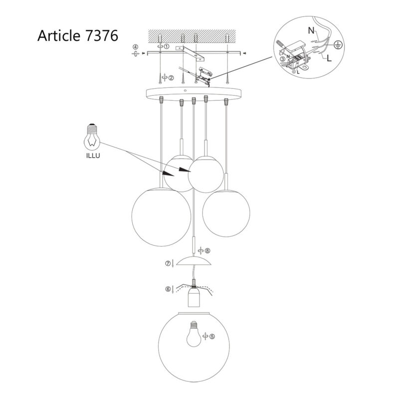 Plafondlamp Bollique New 2730ME Messing 5 lichts E27 fitting - Afbeelding 10