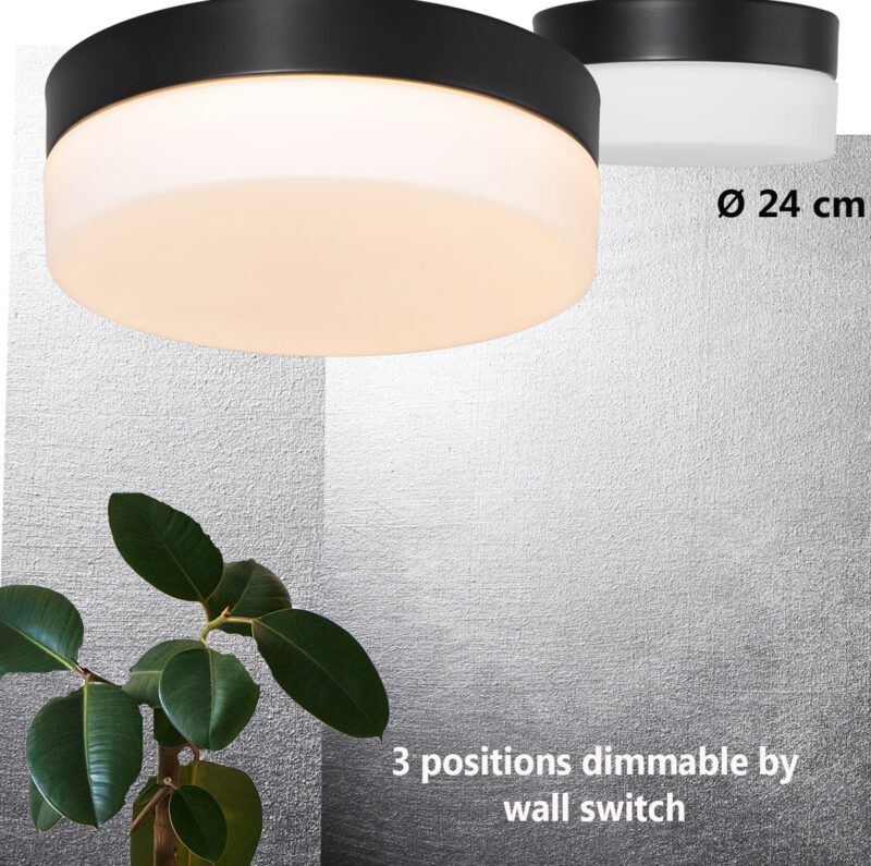 Plafondlamp Ikaro 1363ZW Zwart Ø24cm met 4 standen dimmer - Afbeelding 3