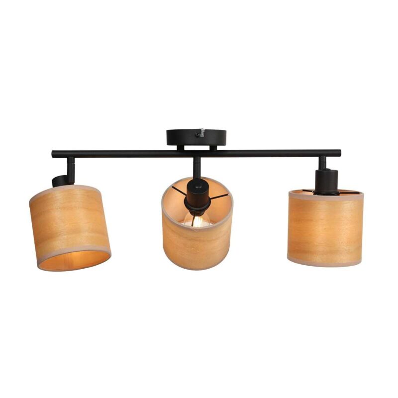 Plafondspot Bambus 3667ZW Zwart 3 lichts met houten kapjes - Afbeelding 10