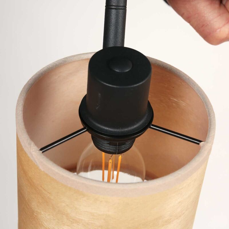 Plafondspot Bambus 3667ZW Zwart 3 lichts met houten kapjes - Afbeelding 3