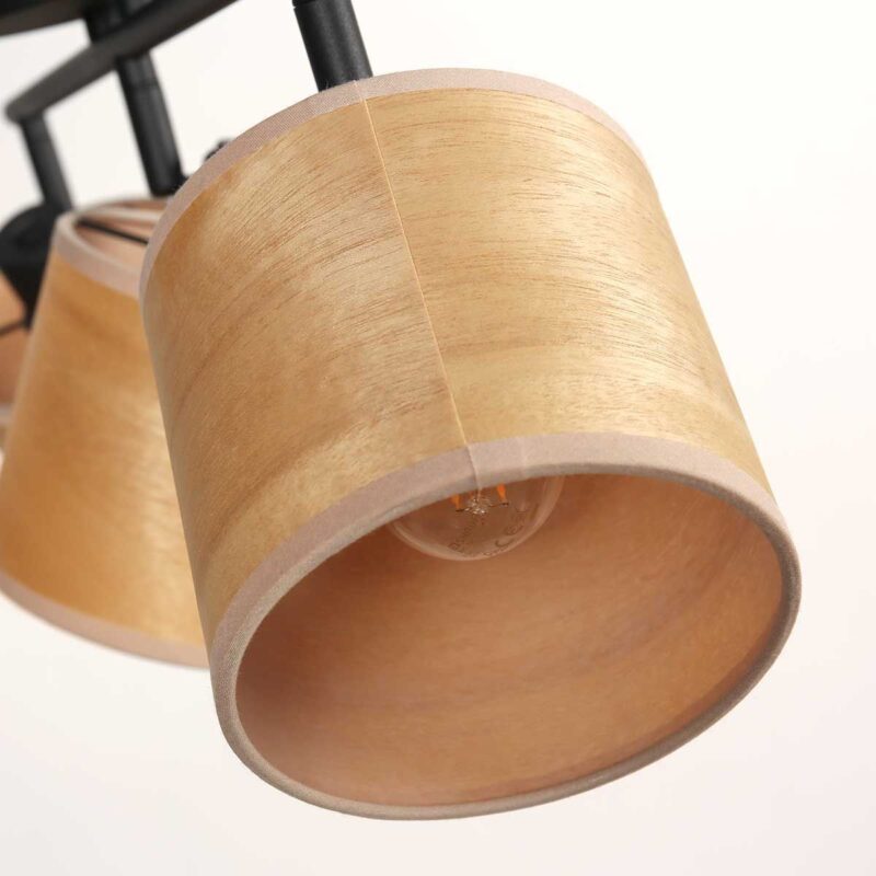 Plafondspot Bambus 3667ZW Zwart 3 lichts met houten kapjes - Afbeelding 4